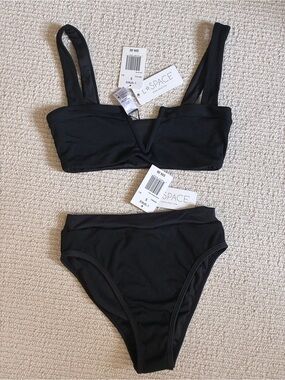 L*SPACE Girls Black Ribbed Bikini Set NWT Size Small